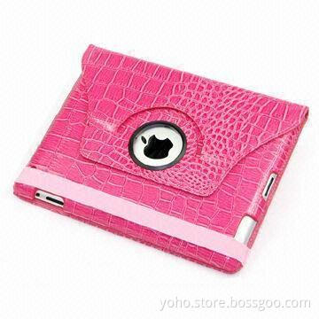 Case for iPad 2 and iPad 3, Pink Crocodile 360 Degrees, Supports Auto On/Off Feature